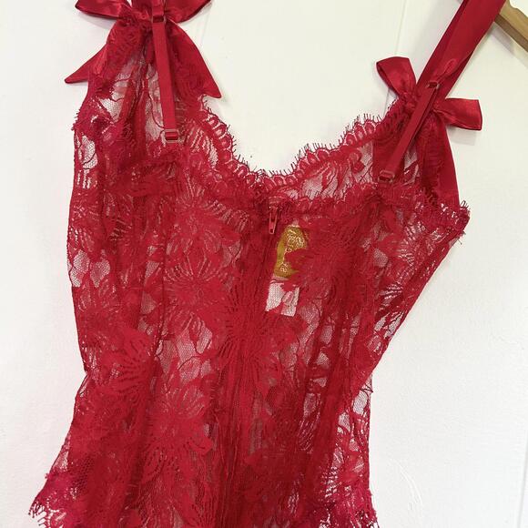 Vintage Gold Label Victoria’s Secret Red Floral Lace Bodysuit Women's Medium - Picture 5 of 8